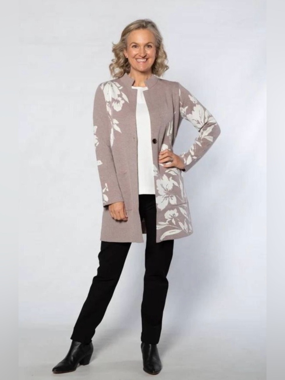 Joie Floral Intarsia Jacquard Open Front Cardigan Layering Fall Soft Stretch NWT
